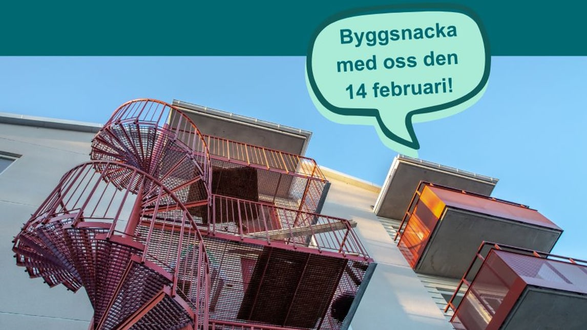 En röd spiraltrappa med en pratbubbla ovanför.